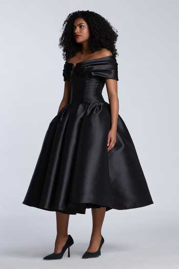 Shop Gauri & Nainika Black Microfiber Off-shoulder Off Corset Dress Online at Aza Fashions Shop_Gauri & Nainika_Black Microfiber Off-shoulder Off Corset Dress _Online_at_Aza_Fashions