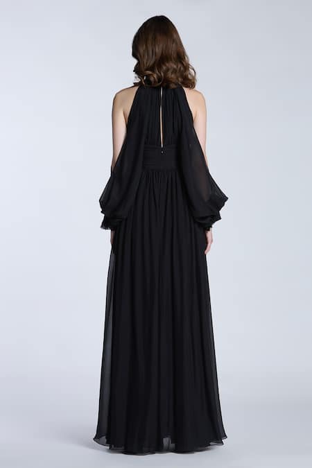 Gauri & Nainika Black Halter Neck Jumpsuit with Rose 