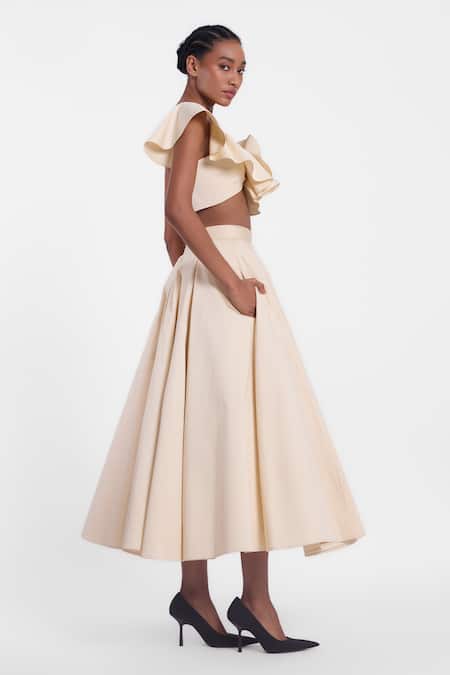 Gauri & Nainika Cream Cotton Box Pleated Skirt Online at Aza Fashions Gauri & Nainika_Cream Cotton Box Pleated Skirt _Online_at_Aza_Fashions