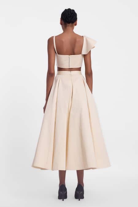 Shop Gauri & Nainika Cream Cotton Box Pleated Skirt at Aza Fashions Shop_Gauri & Nainika_Cream Cotton Box Pleated Skirt _at_Aza_Fashions