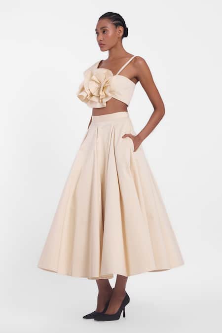 Buy Gauri & Nainika Cream Cotton Box Pleated Skirt Online at Aza Fashions Buy_Gauri & Nainika_Cream Cotton Box Pleated Skirt _Online_at_Aza_Fashions