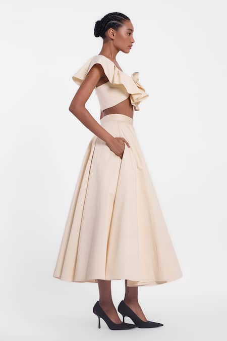 Shop Gauri & Nainika Cream Cotton Box Pleated Skirt Online at Aza Fashions Shop_Gauri & Nainika_Cream Cotton Box Pleated Skirt _Online_at_Aza_Fashions