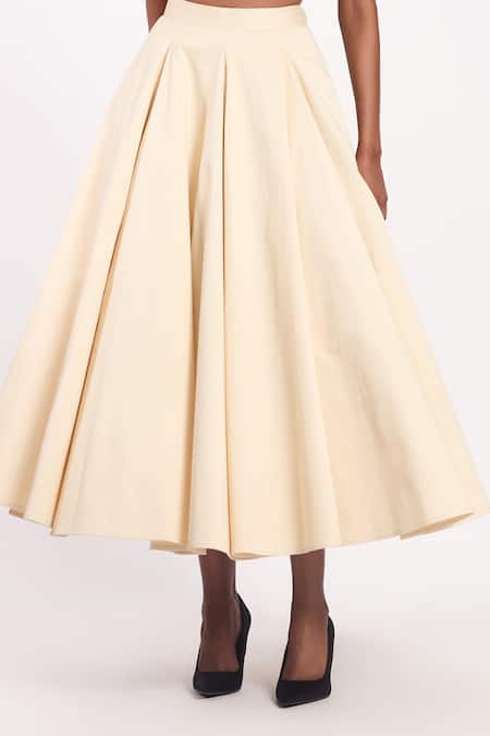 Gauri & Nainika Cream Cotton Box Pleated Skirt at Aza Fashions Gauri & Nainika_Cream Cotton Box Pleated Skirt _at_Aza_Fashions
