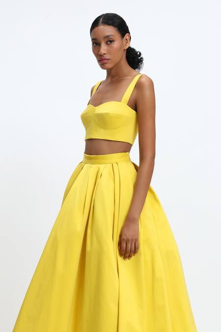 Buy Gauri & Nainika Yellow Cotton Sweetheart Neck Corseted Bustier Top Online at Aza Fashions Buy_Gauri & Nainika_Yellow Cotton Sweetheart Neck Corseted Bustier Top _Online_at_Aza_Fashions