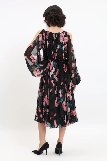 Gauri & Nainika Floral Slit Sleeve Midi Dress 