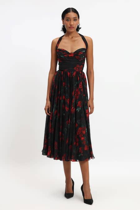 Gauri & Nainika Floral Halter Neck Midi Dress 