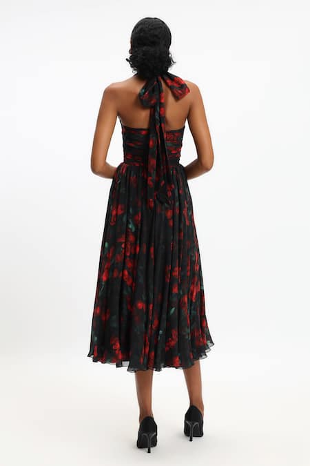 Gauri & Nainika Floral Halter Neck Midi Dress 