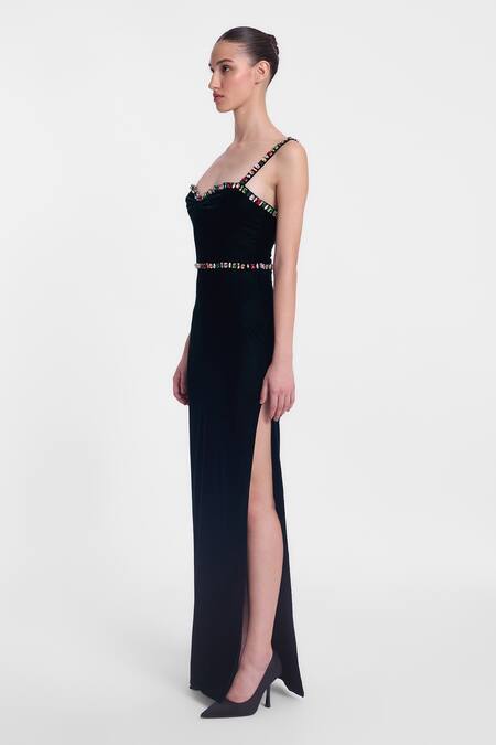 Buy Gauri & Nainika Green Velvet Crystals Sweetheart Neck Embellished Gown Online at Aza Fashions Buy_Gauri & Nainika_Green Velvet Crystals Sweetheart Neck Embellished Gown _Online_at_Aza_Fashions