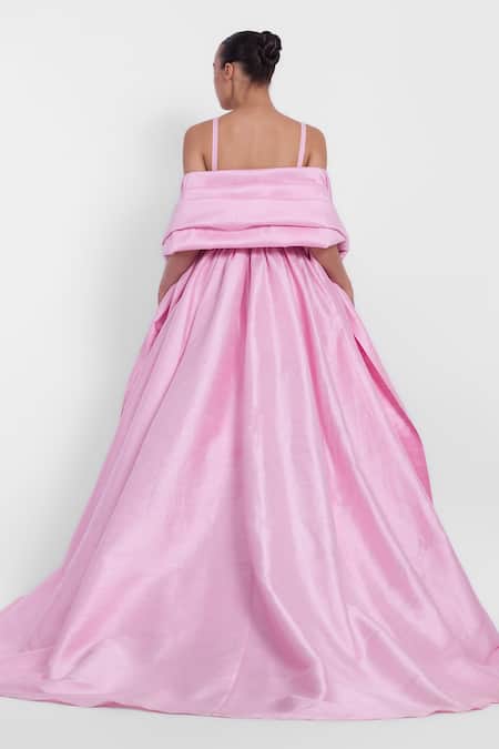 Gauri & Nainika Brooch Embellished Pink Gown & Stole 