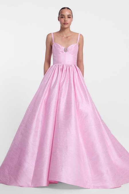 Shop_Gauri & Nainika_Pink Silk Brooches Sweetheart Neck Embellished Gown And Stole _Online_at_Aza_Fashions