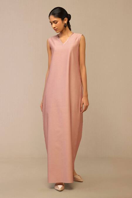 Ampm_Blush Chanderi Embroidery Shawl Neck Pink And Slate Grey Jacket_Online_at_Aza_Fashions