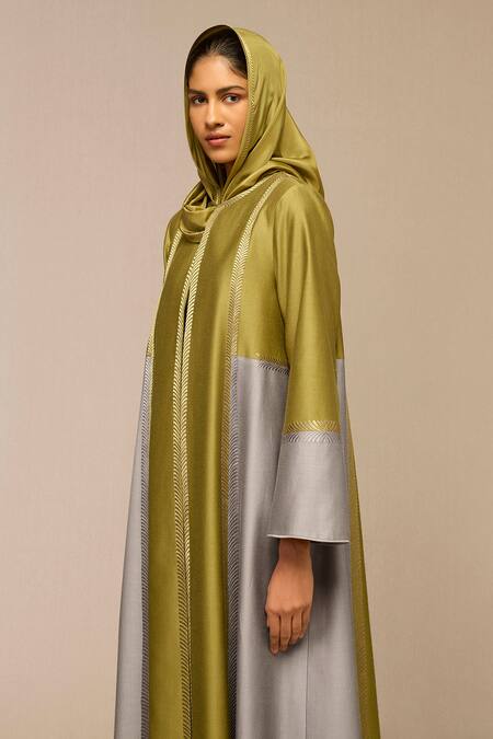 Buy Ampm Green Chanderi Embroidery Round Neck Tea And Grey Jacket Buy_Ampm_Green Chanderi Embroidery Round Neck Tea And Grey Jacket