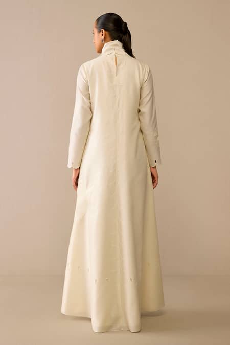 Shop_Ampm_Ivory Chanderi Embroidery Round Neck Resham Maxi Dress _at_Aza_Fashions