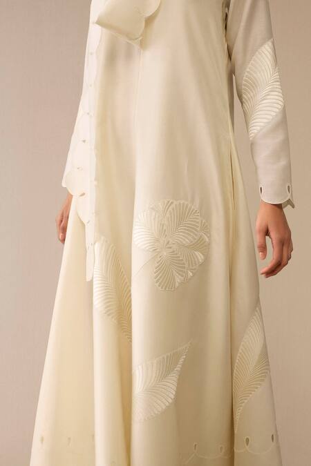 Shop_Ampm_Ivory Chanderi Embroidery Round Neck Resham Maxi Dress _Online_at_Aza_Fashions