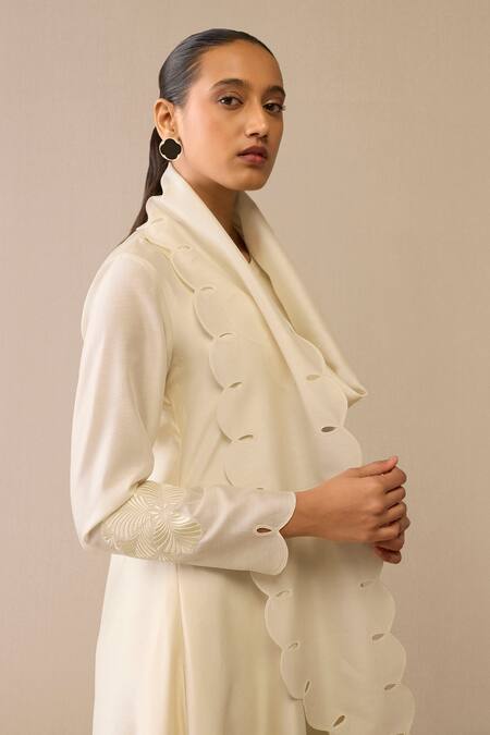 Ampm_Ivory Chanderi Embroidery Round Neck Resham Maxi Dress _at_Aza_Fashions