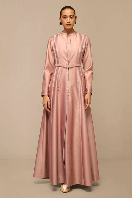 Buy Ampm Pink Chanderi Embroidery Mandarin Collar Blush Jacket With Belt Online at Aza Fashions Buy_Ampm_Pink Chanderi Embroidery Mandarin Collar Blush Jacket With Belt _Online_at_Aza_Fashions