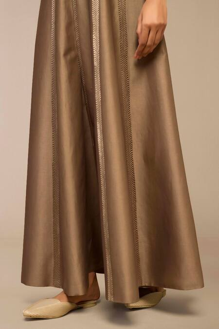 Buy Ampm Brown Chanderi Embroidery Mandarin Collar Resham Jacket With Belt Buy_Ampm_Brown Chanderi Embroidery Mandarin Collar Resham Jacket With Belt