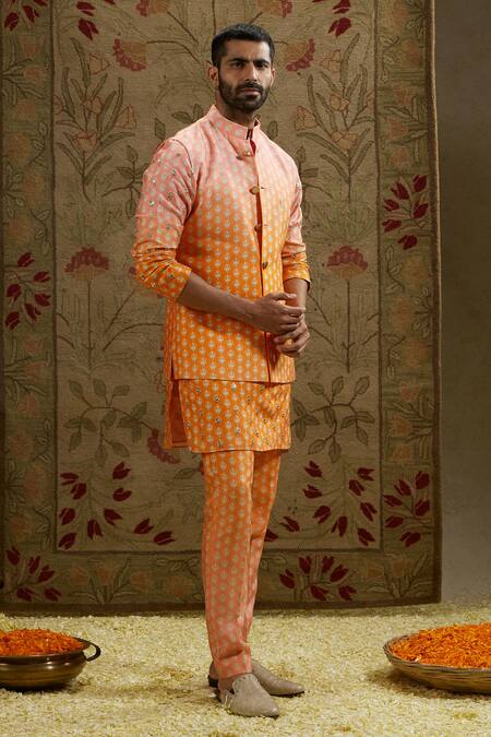 Buy Sva By Sonam & Paras Modi Orange Crepe Embroidery Butti Print Ombre Bundi Online at Aza Fashions Buy_Sva By Sonam & Paras Modi_Orange Crepe Embroidery Butti Print Ombre Bundi_Online_at_Aza_Fashions