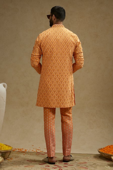 Sva By Sonam & Paras Modi Orange Geometric Vine Print Sherwani Jacket 