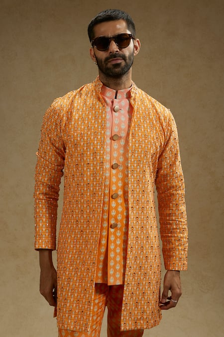 SVA by Sonam & Paras Modi Geometric Vine Print Sherwani Jacket 