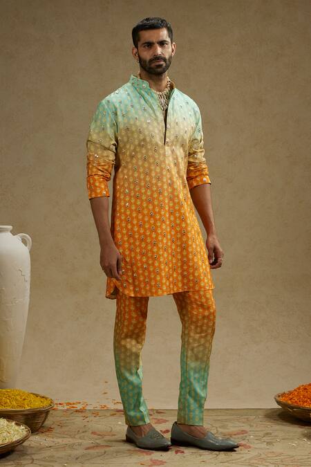 Sva By Sonam & Paras Modi Orange Crepe Embroidery Bloom Butti Print Ombre Kurta Set Online at Aza Fashions Sva By Sonam & Paras Modi_Orange Crepe Embroidery Bloom Butti Print Ombre Kurta Set_Online_at_Aza_Fashions
