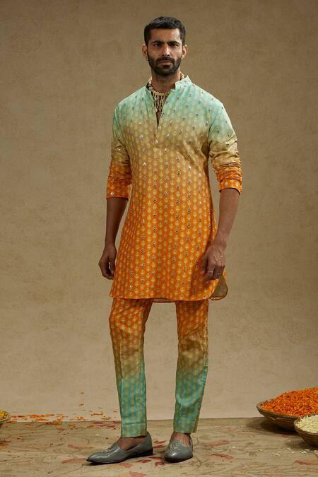 Buy Sva By Sonam & Paras Modi Orange Crepe Embroidery Bloom Butti Print Ombre Kurta Set Online at Aza Fashions Buy_Sva By Sonam & Paras Modi_Orange Crepe Embroidery Bloom Butti Print Ombre Kurta Set_Online_at_Aza_Fashions