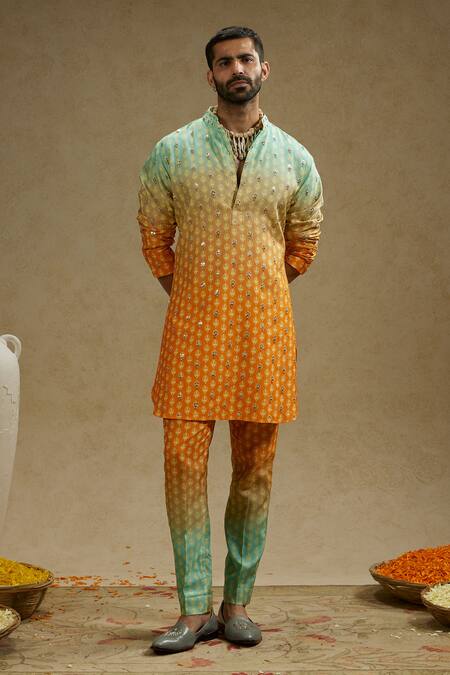 Sva By Sonam & Paras Modi Orange Crepe Embroidery Bloom Butti Print Ombre Kurta Set at Aza Fashions Sva By Sonam & Paras Modi_Orange Crepe Embroidery Bloom Butti Print Ombre Kurta Set_at_Aza_Fashions