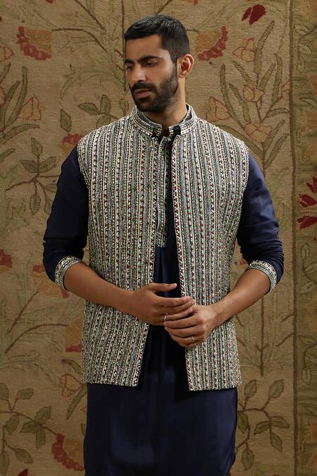 Buy Sva By Sonam & Paras Modi Blue Silk Embroidery Geometric Kurta Set Online at Aza Fashions Buy_Sva By Sonam & Paras Modi_Blue Silk Embroidery Geometric Kurta Set_Online_at_Aza_Fashions