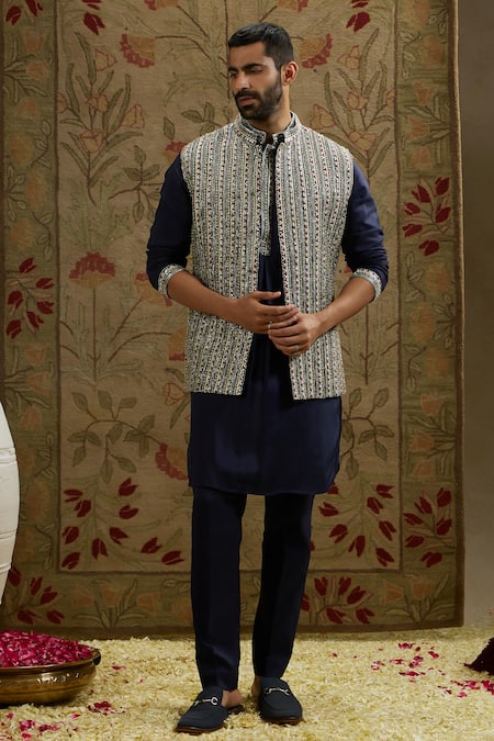 Sva By Sonam & Paras Modi Blue Geometric Embroidered Kurta Set 