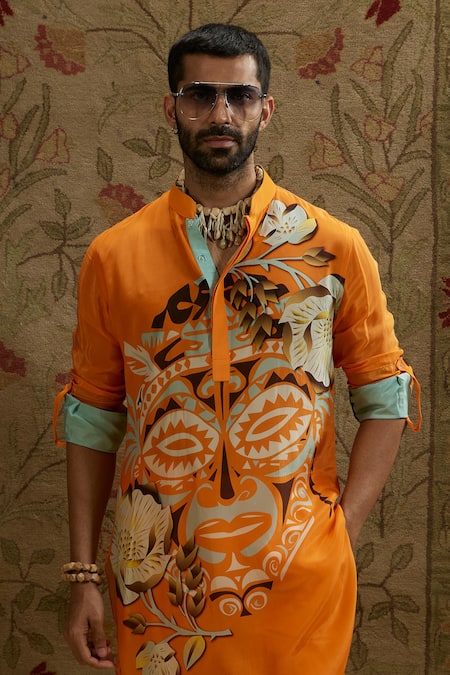 Buy Sva By Sonam & Paras Modi Orange Crepe Mask Print Kurta Buy_Sva By Sonam & Paras Modi_Orange Crepe Mask Print Kurta