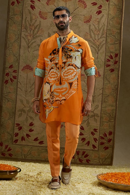 SVA by Sonam & Paras Modi Mask Print Orange Kurta 