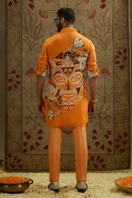 Sva By Sonam & Paras Modi Mask Print Orange Kurta 