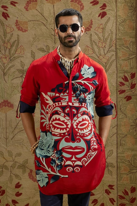 SVA by Sonam & Paras Modi Tribal Mask Print Short Kurta 