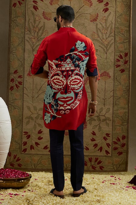 Sva By Sonam & Paras Modi Tribal Mask Print Red Short Kurta 