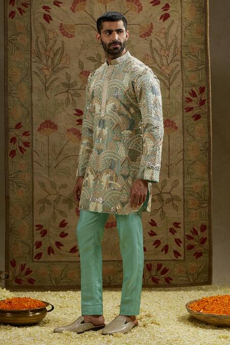 Buy Sva By Sonam & Paras Modi Blue Silk Embroidery Ancient Bloom Kurta Set Online at Aza Fashions Buy_Sva By Sonam & Paras Modi_Blue Silk Embroidery Ancient Bloom Kurta Set_Online_at_Aza_Fashions