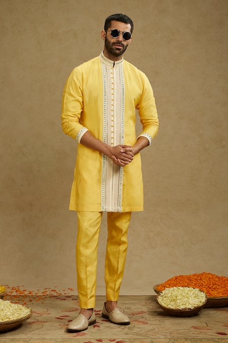 Sva By Sonam & Paras Modi Yellow Thread Embroidered Kurta Set 