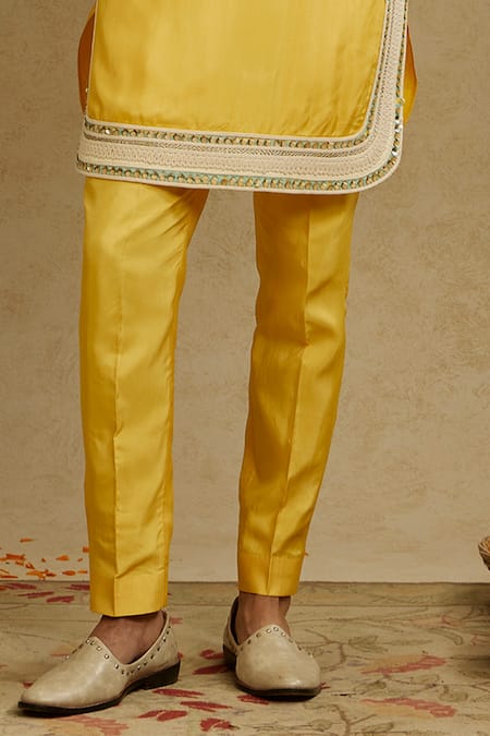 Sva By Sonam & Paras Modi Yellow Silk Embroidery Dori Kurta Set Online at Aza Fashions Sva By Sonam & Paras Modi_Yellow Silk Embroidery Dori Kurta Set_Online_at_Aza_Fashions
