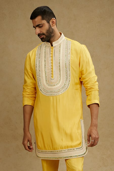 Buy Sva By Sonam & Paras Modi Yellow Silk Embroidery Dori Kurta Set Online at Aza Fashions Buy_Sva By Sonam & Paras Modi_Yellow Silk Embroidery Dori Kurta Set_Online_at_Aza_Fashions