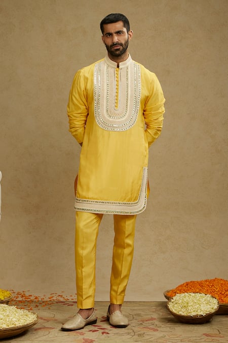 Sva By Sonam & Paras Modi Yellow Silk Embroidery Dori Kurta Set at Aza Fashions Sva By Sonam & Paras Modi_Yellow Silk Embroidery Dori Kurta Set_at_Aza_Fashions