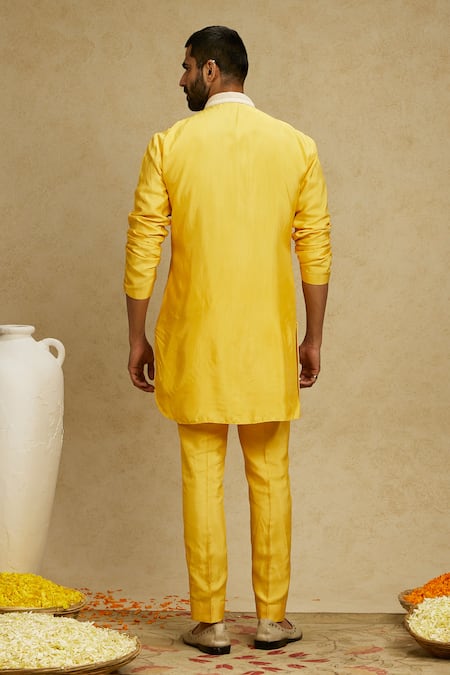 Shop Sva By Sonam & Paras Modi Yellow Silk Embroidery Dori Kurta Set at Aza Fashions Shop_Sva By Sonam & Paras Modi_Yellow Silk Embroidery Dori Kurta Set_at_Aza_Fashions