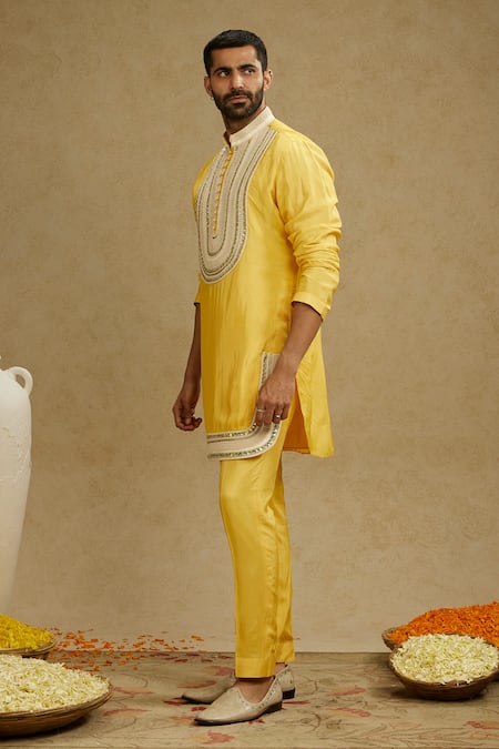 Buy Sva By Sonam & Paras Modi Yellow Silk Embroidery Dori Kurta Set Buy_Sva By Sonam & Paras Modi_Yellow Silk Embroidery Dori Kurta Set