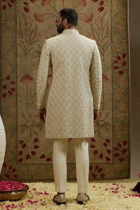 Sva By Sonam & Paras Modi Ivory Jaal Embroidered Sherwani 