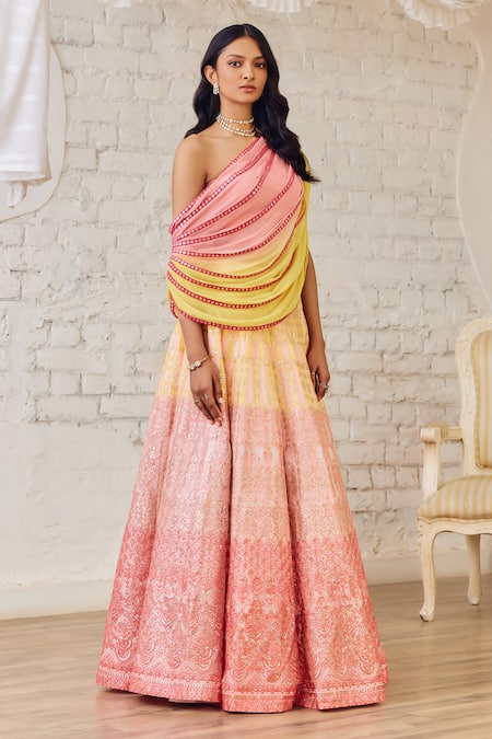Buy Studio Iris India Pink Organza Mirrors, Sequins, Beads Off-shoulder Ombre Bloom Vine Lehenga Set Online at Aza Fashions Buy_Studio Iris India_Pink Organza Mirrors, Sequins, Beads Off-shoulder Ombre Bloom Vine Lehenga Set _Online_at_Aza_Fashions