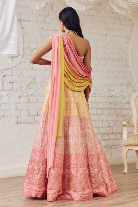 Studio Iris India Pink Ombre Bloom Vine Lehenga Set