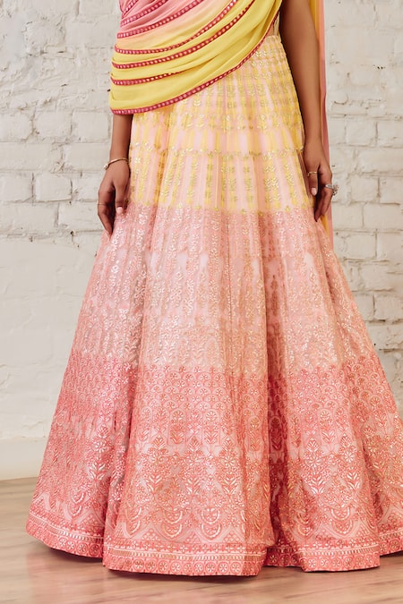 Studio Iris India Pink Organza Mirrors, Sequins, Beads Off-shoulder Ombre Bloom Vine Lehenga Set at Aza Fashions Studio Iris India_Pink Organza Mirrors, Sequins, Beads Off-shoulder Ombre Bloom Vine Lehenga Set _at_Aza_Fashions