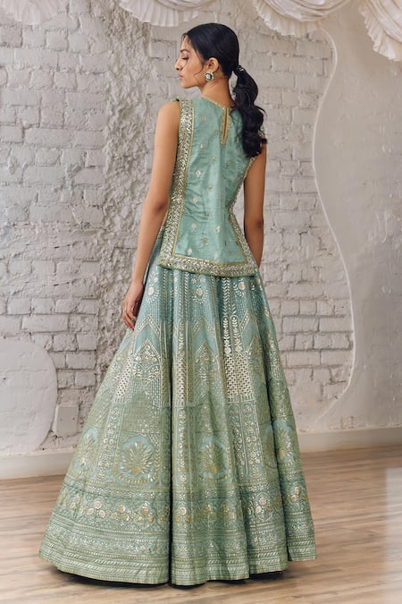 Studio Iris India Pastel Green Mughal Bloom Lehenga Set
