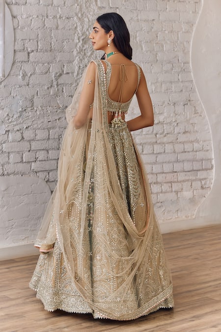 Studio Iris India Beige Embroidered Bridal Lehenga Set