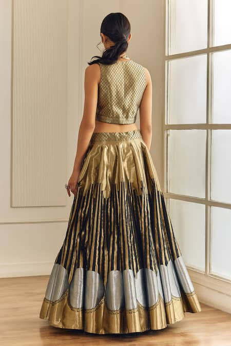 Studio Iris India Geometric Pattern Black & Gold Lehenga Set