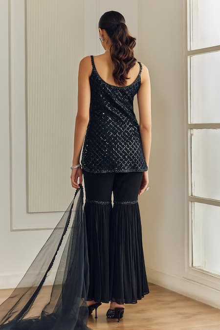Studio Iris India Black Sequin Jaal Embroidered Kurta Set