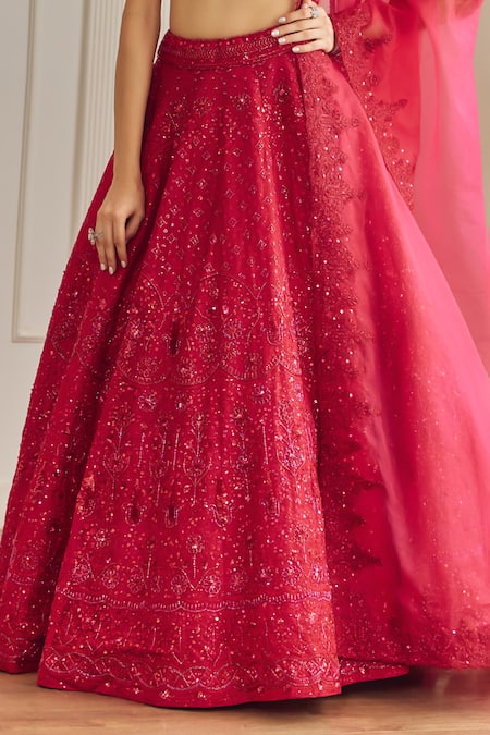 Studio Iris India_Pink Organza Sequins Mandarin Collar Gul Embroidered Bridal Lehenga Set _at_Aza_Fashions